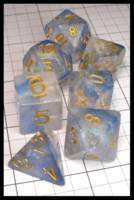 Dice : Dice - Dice Sets - MDG Return of the Unicons Clear with Blue Glitter Swirl and Gold Numerals - JA Collection Mar 2024